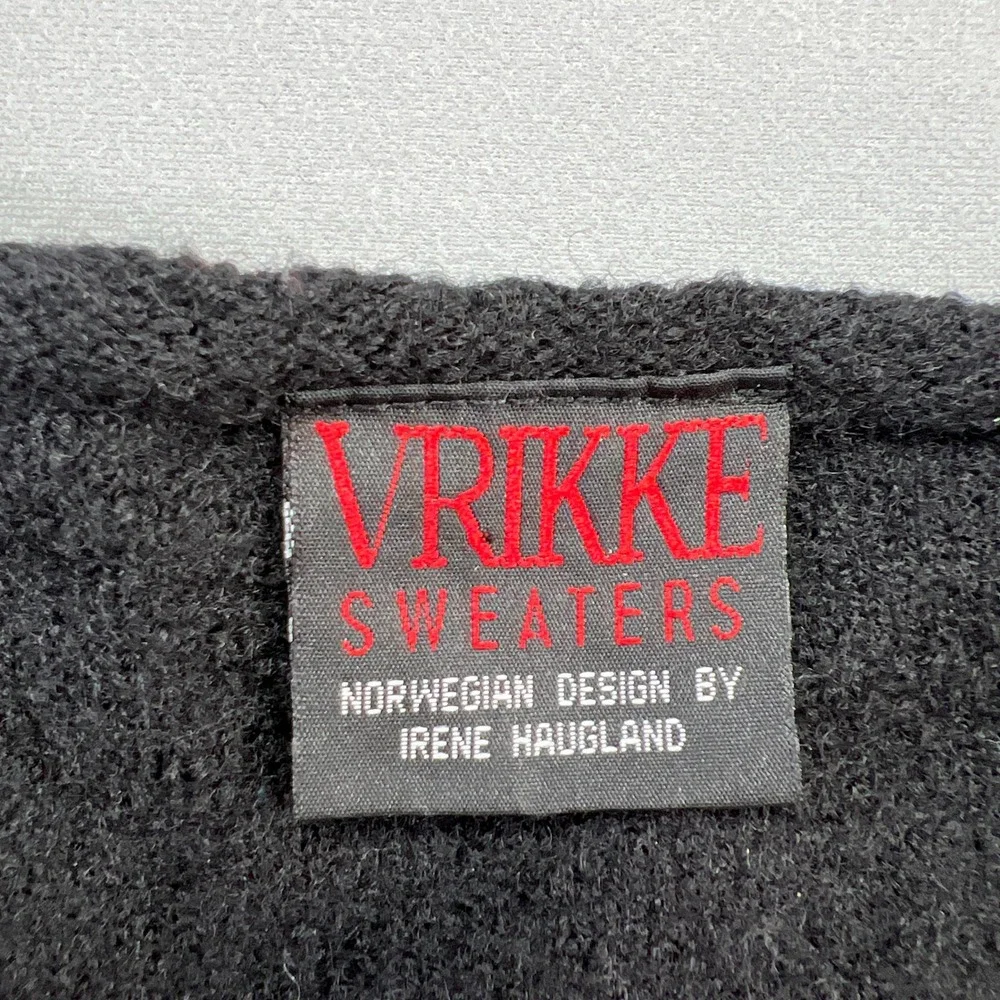 Vrikke Norwegian Cardigan Sweater Womens Black Intricate Embroidery Long Sleeve